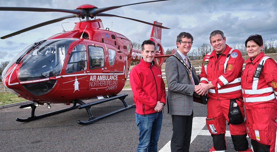 web-1.jpg Pictured is Council Chair Martin Kearney and representatives of the Air Ambulance NI
