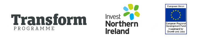 Transform Programme logo, Invest NI logo and European Regional Development Fund logo.