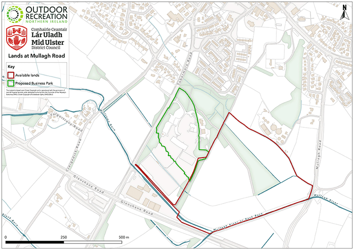 A map showing a study area of the lands of Mullagh Road.